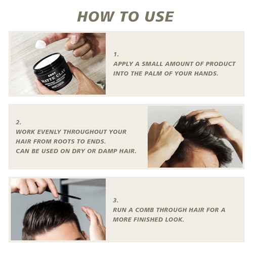 CNNY Men's Hair Styling Clay 3.53 oz, Firm Hold, Matte Finish, Hair Clay with Natural Ingredients, Add Volume & Texture, Premium Men’s Hair Type