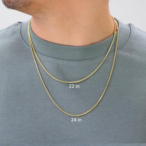 Nuragold 14K Real Yellow Gold Franco 1.4mm Solid Diamond Cut Chain Necklace - 22"