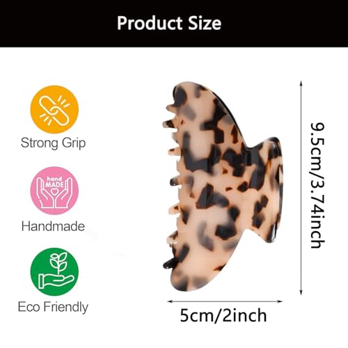 4 PCS Premium Durable Hair Claw Clips, Medium Acetate Tortoise Shell Leopard Celluloid Non-Slip Strong Grip Jaw Clips, Fashion Strong Grip Banana Hair Clips for Women Thin Thick Hair(3.74 x 2 in)