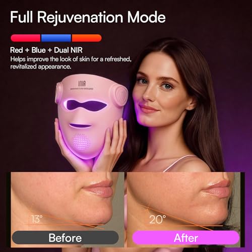 INIA GLOW 4D Wireless Red Light Therapy Mask for Face, Dual NIR, 320 LEDs