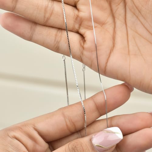 Jewelili 10K Solid White Gold Box Link Chain Necklace for Women 18 Inch