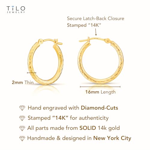 14k Yellow Gold Hand Engraved Full Diamond-cut Round Hoop Earrings (16mm (0.63 inch))…