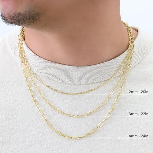Nuragold 14k Real Yellow Gold Paperclip Chain Cable Link Italian Necklace - 4mm,18"