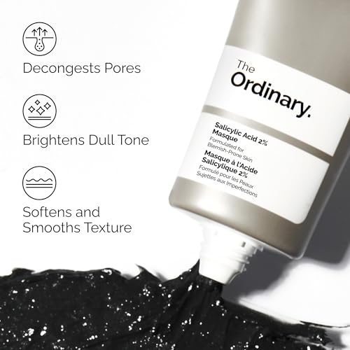The Ordinary Salicylic Acid 2% Masque, Clarifying Charcoal & Clay Mask for Blemish-Prone Skin, 1.7 Fl Oz