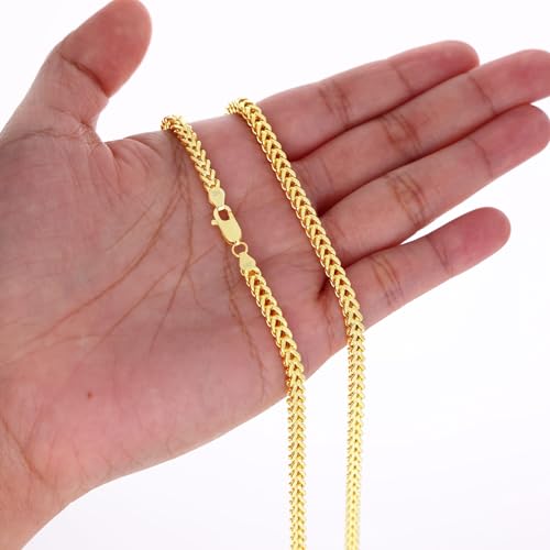 Nuragold 14K Real Yellow Gold Square Franco Box Chain Wheat Bracelet - 4mm,7.5"