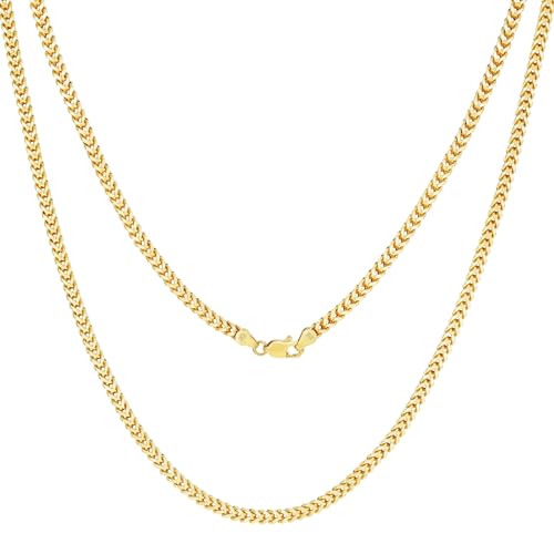 Nuragold 10K Real Yellow Gold 3mm Franco Square Box Wheat Chain Necklace - 20"