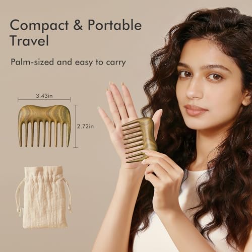 Wide Tooth Comb for Curls, Wooden Hair Comb with Long Teeth for Gentle Detangling, Perfect for Thick Hair, Women & Men