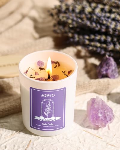 AOOVOO Lavender Candles Set for Women - 4 Pack Candles for Home Scented, Aromatherapy Candle with Crystals Inside, 28 oz 200 Hour Long Lasting, Birthday Gifts Mothers Day Candle for Women Mom
