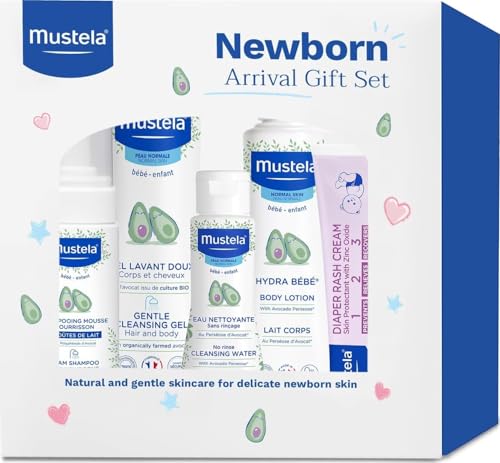 Mustela Newborn Arrival Gift Set - Baby Skincare & Bath Time Essentials - Natural & Plant Based - 5 Items Set