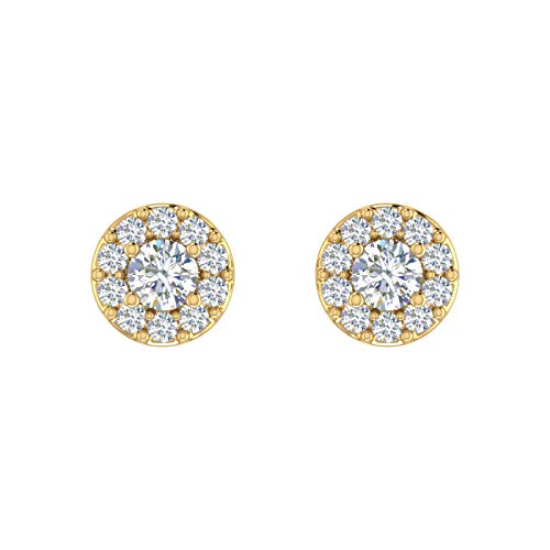 0.25 Carat Natural Diamond Halo Stud Earrings for Women in 10K Yellow Gold