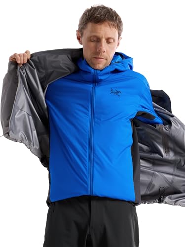 Arc'teryx Atom Hoody Men's | Lightweight Insulated Jacket for Men with Hood | Moisture and Wind Resistance | Fluidity/Black Sapphire, Large