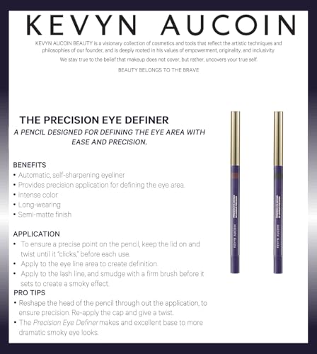 Kevyn Aucoin Precision Eye Definer + brush, black (kohl) color: Eyeliner pencil, self-sharpening, smudge-free. Easy precise application. 12-hour long-wearing. Define eyes for sharp and smooth lines