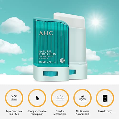 gadi place AHC Natural Perfection Double Shield Sunstick 22g / 0.78 Oz (Green) SPF50+ PA++++ | UV Protection Sunscreen Sun for Face and Body stick Korean K-Beauty, 22.0 grams, 1