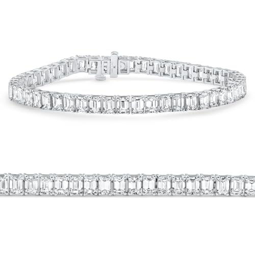 P3 POMPEII3 Pompeii 15Ct Emerald Cut Diamond Tennis Bracelet 7" 14k White Gold - Size Medium