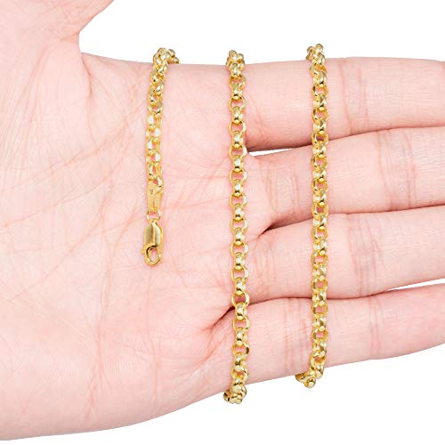 Nuragold 10k Real Yellow Gold Cable 4mm Rolo Circle LInk Chain Necklace - 18"