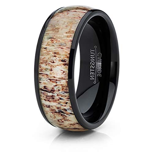 Metal Masters Co. Unisex Men's Black Dome Tungsten Wedding Band Engagement Ring Deer Antler Inlay 8mm 14
