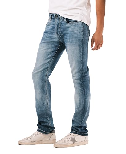 Buffalo David Bitton Men's Slim Ash Jeans, Authentic and Sanded Indigo, 44W x 32L