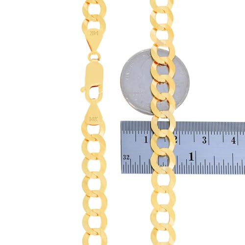 Nuragold 14k Real Yellow Gold Cuban Curb Solid Link Chain Mens Bracelet 8mm - 7.5"