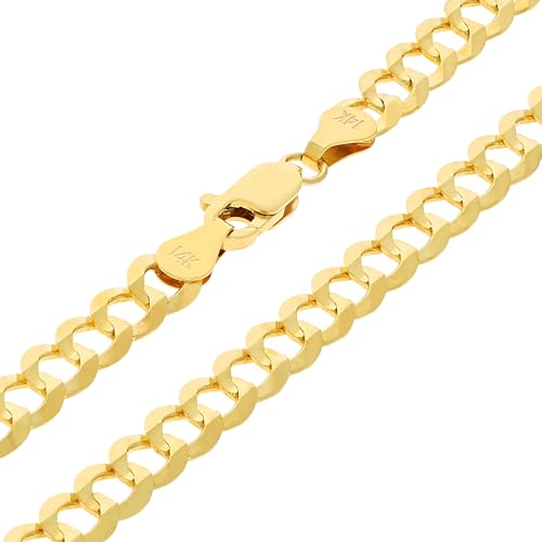 Nuragold 14K Real Yellow Gold Cuban Curb Solid Italian Link Chain Bracelet - 8",6mm