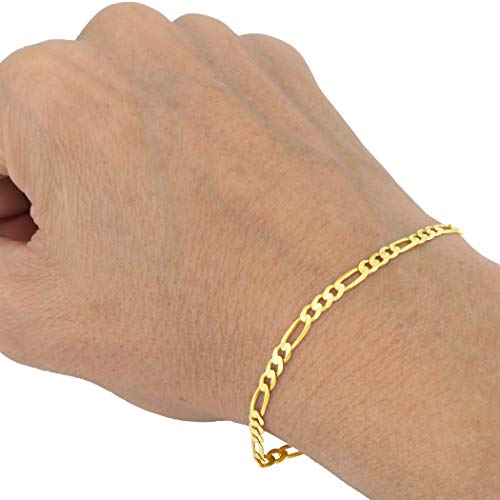 Nuragold 14k Real Yellow Gold Figaro Link 4.5mm Chain Bracelet (7"-9") - 7"