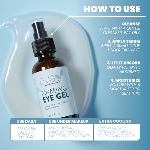 Eva Naturals Eye Gel, Peptides & Hyaluronic Acid, Dark Circles, 2 oz