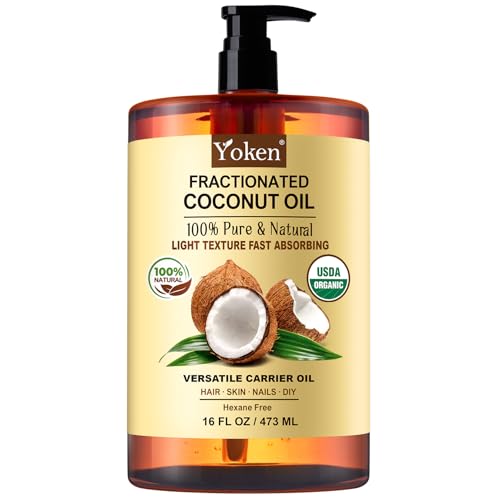 Yoken Fractionated Coconut Oil 16oz, USDA Organic Carrier Oil for Skin
