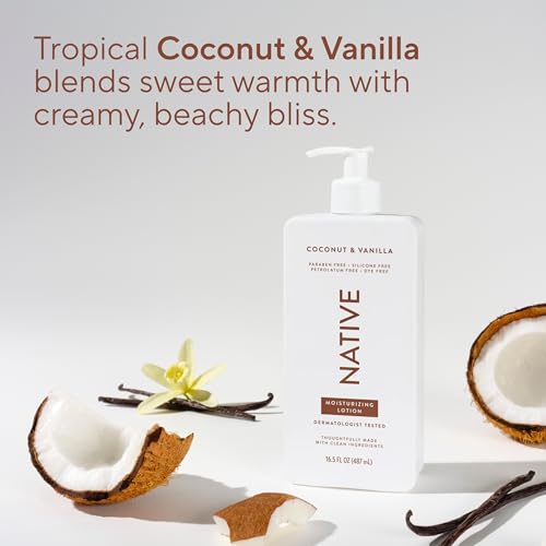 Native Body Lotion, Coconut & Vanilla, 48-Hour Hydration for Dry & Sensitive Skin, Made with Plant-Based Moisturizers like Shea Butter, Silicone & Paraben Free, 16.5 fl oz