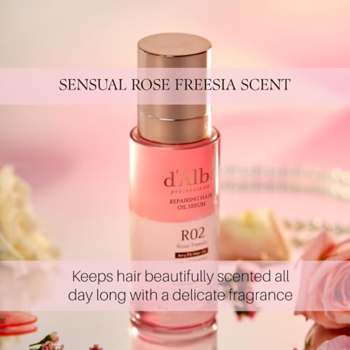 d'alba Piedmont Professional Reparing Hair Oil Serum (2.54 fl oz), Silky and Glossy Hair, Lightweight & Airy Finish, Argan Oil, Amino Acid, Protein Complex, Rose Freesia Scent