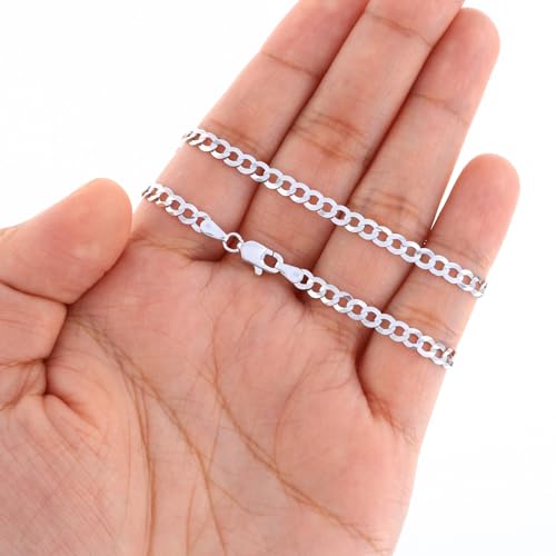 Nuragold 14K Real White Gold Cuban Curb Solid Italian Link Chain Necklace - 24",4mm
