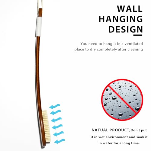ICANdOIT-17.71Inch Natural Boar Bristles Anti-Slip Long Handle Bath Brush,Bent Handle Shower Scrubber for Exfoliating,Shower Back Brush,Exfoliation Set with Pumice Stone (1 Pack)
