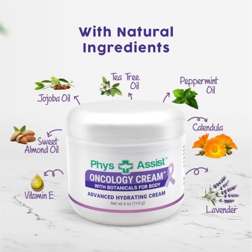 PhysAssist - Oncology Body Cream with Botanicals, 4 oz. Soothing and Hydrating to Stressed Skin. Made with Oils of Lavender, Calendula, and Peppermint. Non-Irritant, Clinically Tested.