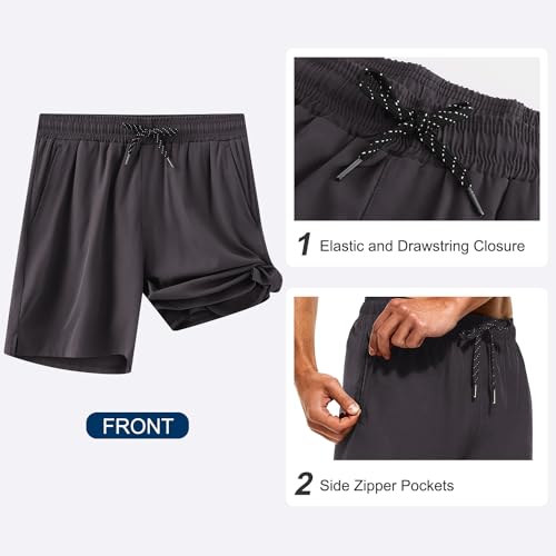 HODOSPORTS Mens Swim Trunks 5" Inseam Quick Dry Swimsuit with Compression Liner and Pockets Swimming Shorts Grey
