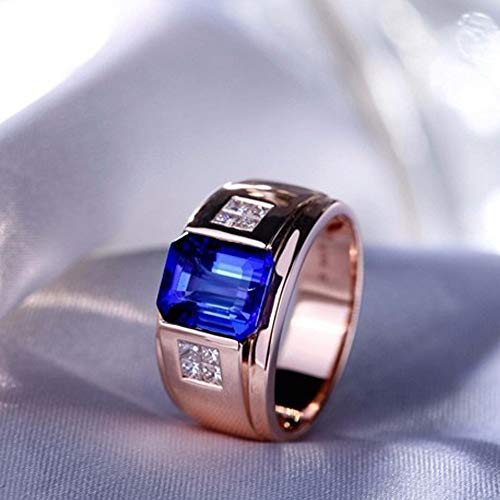 Lanmi 14K Yellow White Rose Gold Men's Natural Emerald Tanzanite Rings Engagement Wedding Band for Men
