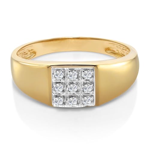 Gem Stone King Solid 10K Yellow Gold Natural White Diamond Wedding Anniversary Ring For Men | Available In Size 7, 8, 9, 10, 11, 12, 13