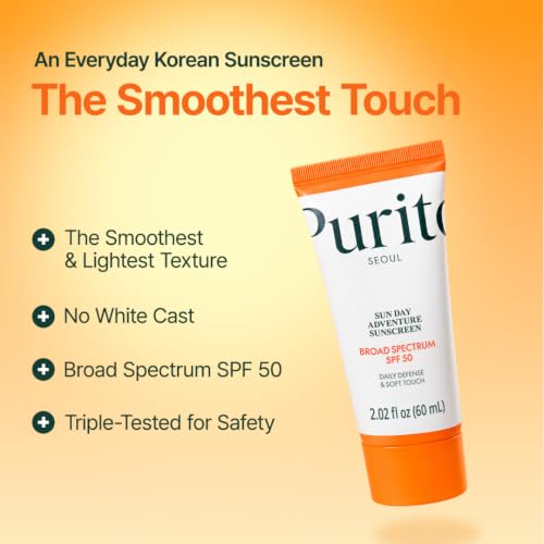PURITO Korean Sunscreen SPF 50 for Sensitive Skin, 2.02 fl.oz