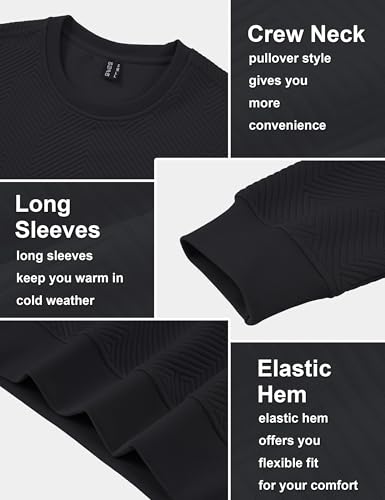 MAGCOMSEN Mens Sweatshirts Winter Warm Textured Pullover Shirt Long Sleeve Soft Plain Casual Soft Sweatshirt for Men No Hood Black