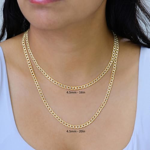 Nuragold 10K Real Yellow Gold Cuban Curb Pave Diamond Cut Chain Necklace - 18",4.5mm