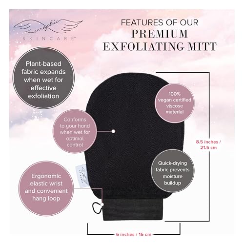 Seraphic Skincare Original Premium Exfoliating Mitt for Body (1pc) – 100% Vegan Viscose Traditional Body Scrub Glove Kessa Korean Washcloth – Body Exfoliator for Self-Tan Removal & Keratosis Pilaris