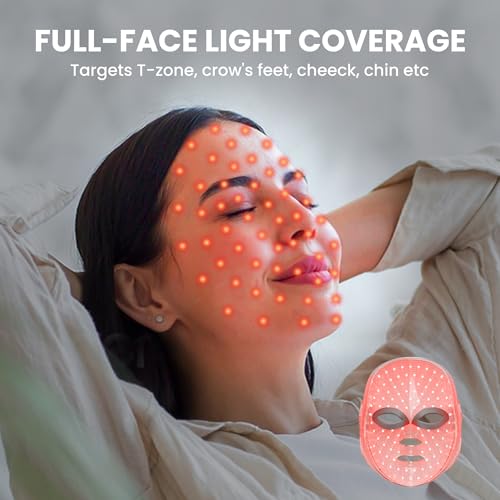 gelpal 7-1 Colors Red Light Therapy For Face，LED Facial Skin Care Mask,Red Light Mask for Face, LED Facial Mask Light,Salon or Home,White.