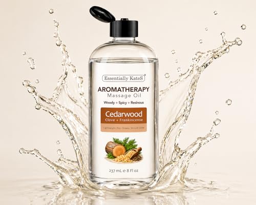 Aromatherapy Massage Oil – Cedarwood, Clove & Frankincense with Fractionated Coconut Oil, Lightweight Non-Greasy, Very Long-Lasting Glide and Excellent Slip, 100% Natural, 8 FL Oz