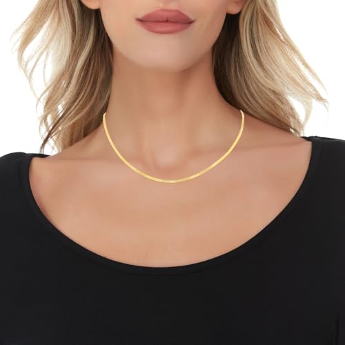 Floreo 14k Yellow Gold 3mm Solid Herringbone Chain Necklace 16 Inch