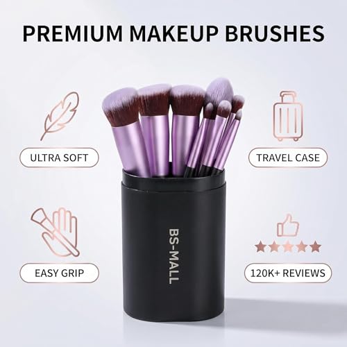 BS-MALL Makeup Brushes Premium Synthetic Foundation Powder Concealers Eye Shadows 14 Pcs Purple for Makeup Beginner or Professional with Travel Case