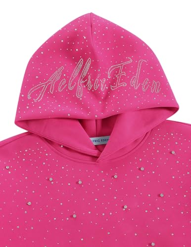Aelfric Eden Rhinestone Hoodies Men Women Diamond Hooded Sweatshirt Fashion Luxury Casual Streetwear Unisex Hoodie Pullover Hot Pink M