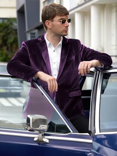 WEEN CHARM Velvet Blazer for Men Slim Fit One Button Sport Coat Tuxedo Jacket for Prom Wedding Party Dinner Purple