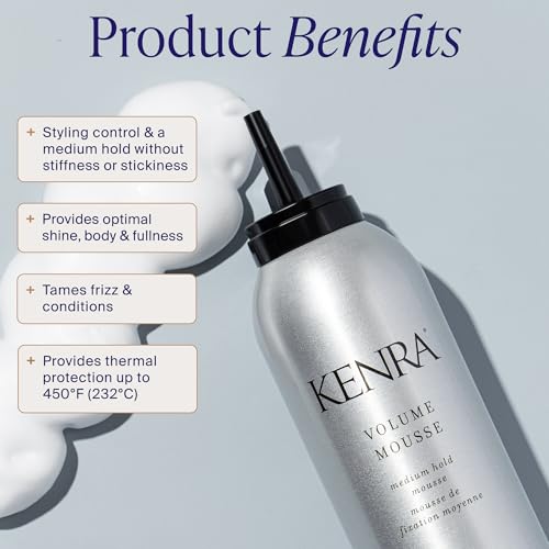 Kenra Volume Mousse 12 | Medium Hold Mousse | Non-Drying, Non-Flaking Lightweight Formulation |Styling Control Without Stiffness Or Stickiness | Tames Frizz & Conditions | All Hair Types | 8 oz