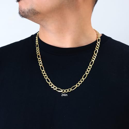 Nuragold 14k Real Yellow Gold Figaro Link Chain Necklace For Men- 8mm - 20"