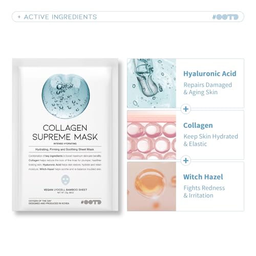 #OOTD Hydrating Soothing Sheet Masks with Collagen,Ceramide,Cica(30-Pack)