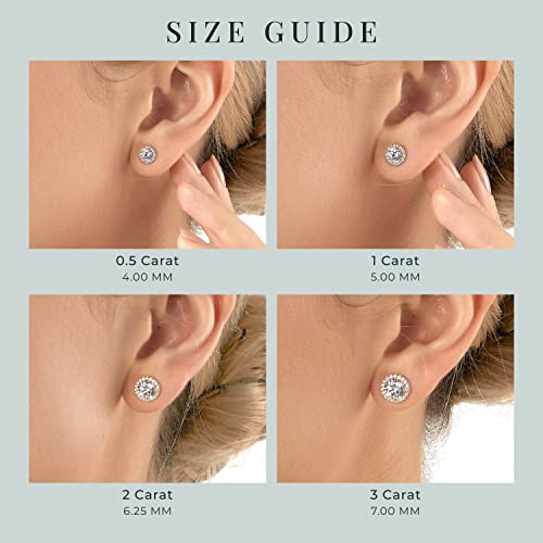 DIAMONBLISS 10K Real Solid Gold Halo Earrings for Women | 10K Yellow Gold Round Halo Studs | 0.5 Carat Cubic Zirconia CZ Simulated Diamond