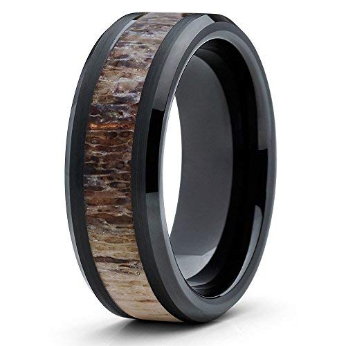 Silly Kings 8mm Black Tungsten Carbide Wedding Band Deer Antler Ring Design Comfort Fit (12.5)