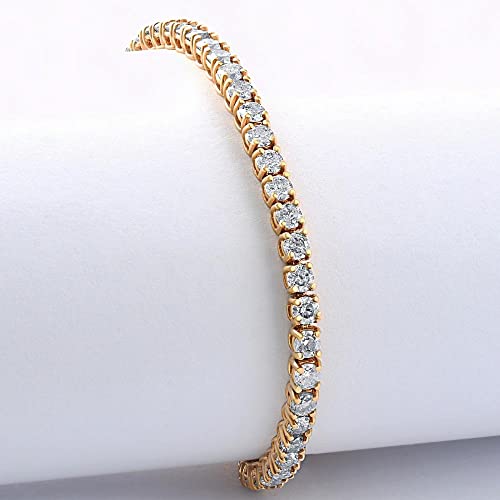 P3 POMPEII3 Pompeii 4 Carat TW Round Cut Lab Grown Diamond Tennis Bracelet 14k Yellow Gold Lab Grown (FG,VS)